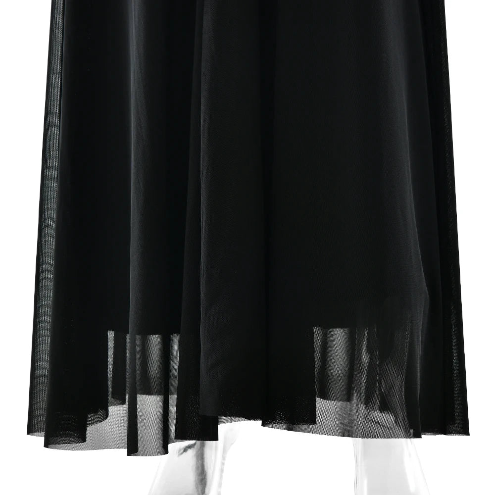 JULISSA MO Sexy Hollow Out Turtleneck Women Maxi Dress Coffee Short Sleeve See Through Mesh Bodycon Elegant Party Evening Dress