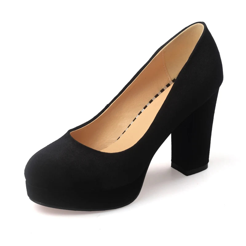 Elegant Women's High Heels Shoes Platform 2025 Fashion Flock Black Blue Red Heeled Party Wedding Shoes Female Velvet Dress Pumps