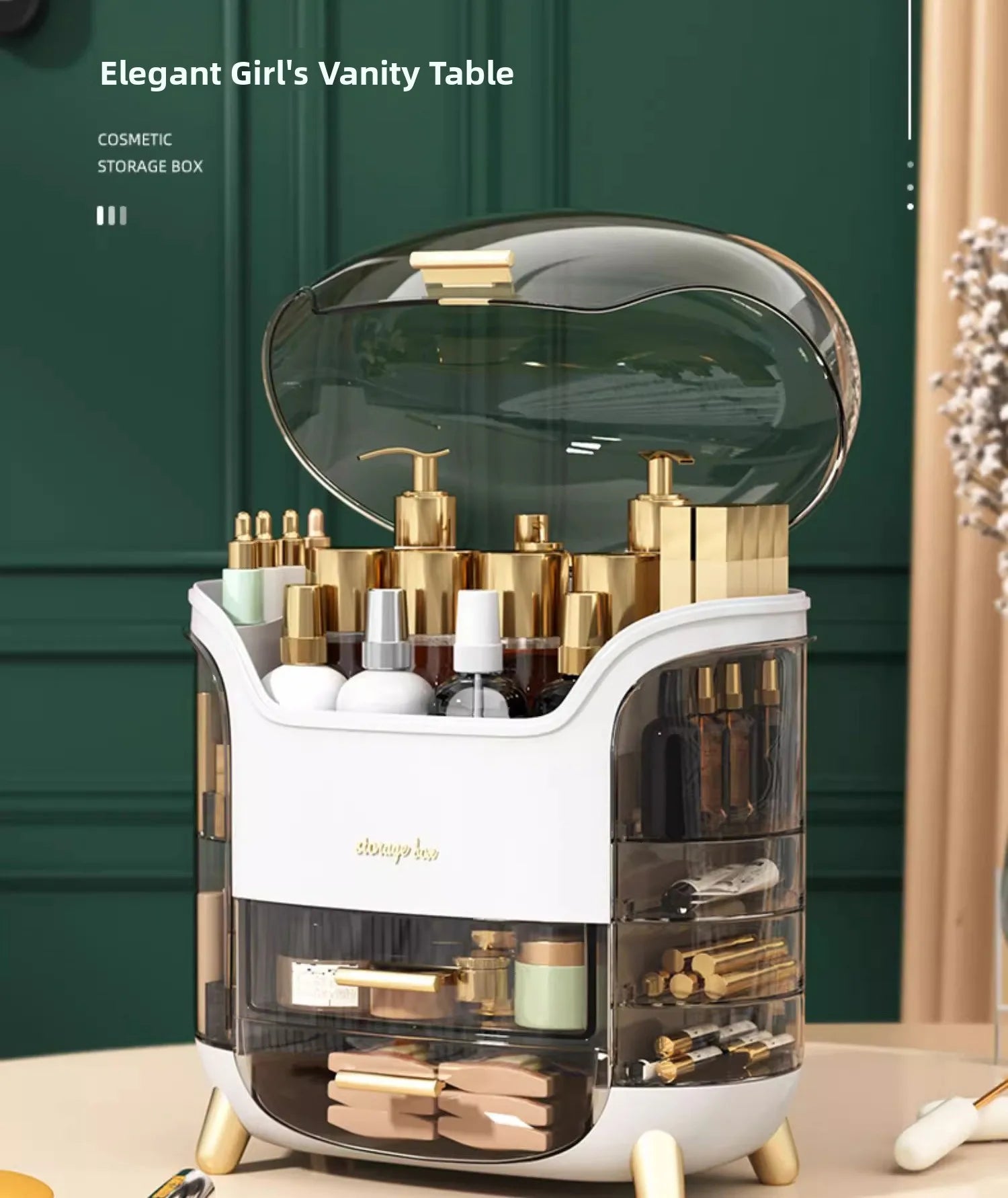 Dustproof Cosmetic Storage Box Integrated Desktop Makeup Case Lipstick Box Skincare Product Rack Elegant Design