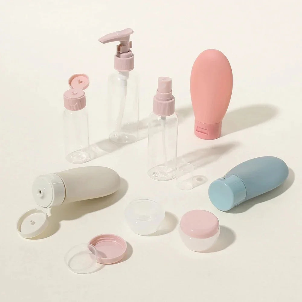 11Pcs Travel Toiletries Containers Set, Conditioner, Lotion – Refillable Mini Skincare Bottles for Airplane & Carry-On