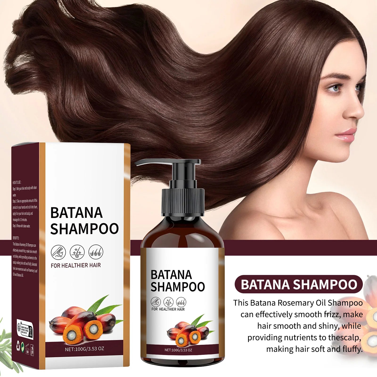 100ML Batana Oil Shampoo Deep Moisturizing Smooth Thick Hair Growth for  Anti Frizz Anti Hair Loss Damaged Hair Keratin Care