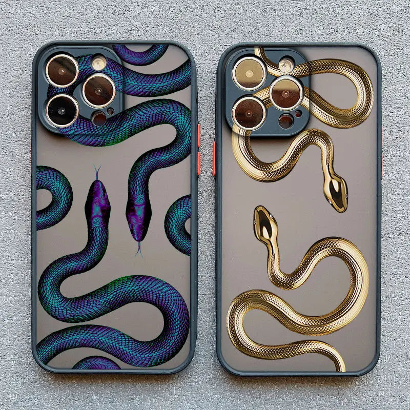 Luxurious Black Gold Snake Phone Case for IPhone 17 16 Plus 15 14 13 12 11 Pro Max Mini X XR Unique Dragon Shockproof Back Cover