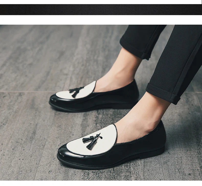 LUXURY ITALIAN LOAFERS MEN DRESS SHOES FASHION HAND-MADE SLIP ON TASSEL LOAFERS WEDDING OFFICE SHOES CASUAL MEN SHOES LEATHER
