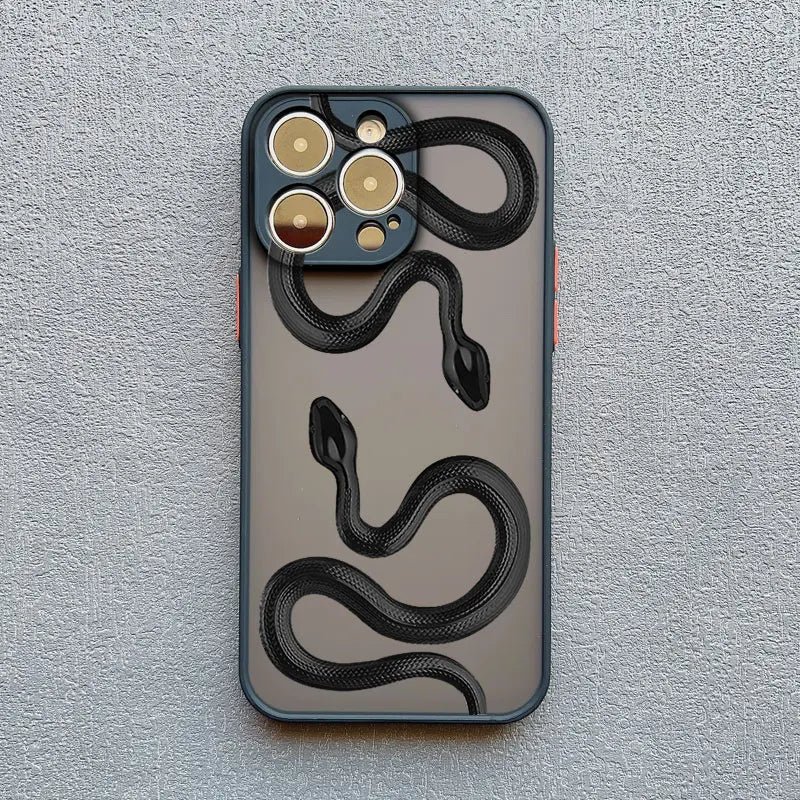 Luxurious Black Gold Snake Phone Case for IPhone 17 16 Plus 15 14 13 12 11 Pro Max Mini X XR Unique Dragon Shockproof Back Cover