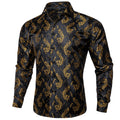 Polyester Dress Shirts for Men Black Solid Paisley Red Silver Long Sleeve Turn Down Collar Prom Social Men's Shirt