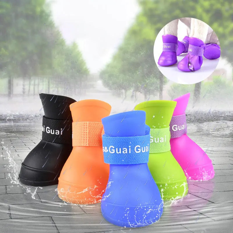 4pcs/Set Small Pet Dog Rain Shoes Anti Slip Waterproof Puppy Cat Shoe Rubber Boots for Outdoor Footwear Socks Pet Accessories