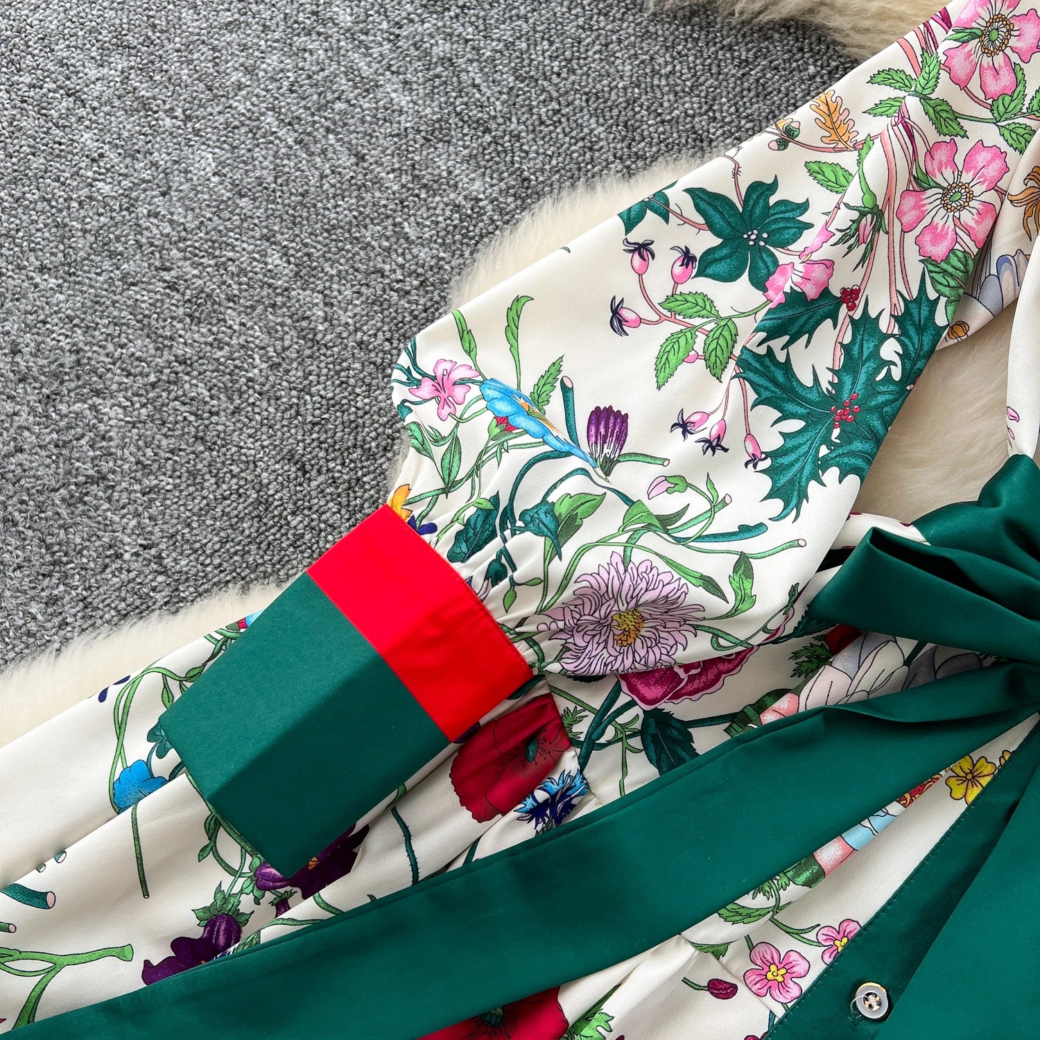 Elegant Long Sleeves Vintage Stand Collar Chic Single Breasted Print Bandage Slim Long Dress High Street Autumn Winter Clothing
