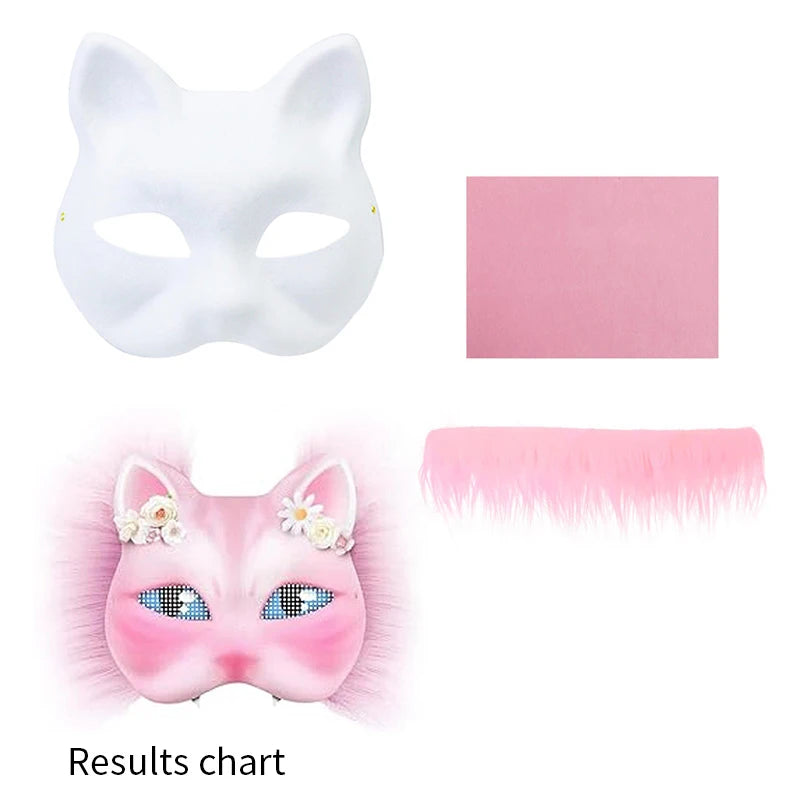 Therian Mask Set Blank Mask Half Face Hand Drawn Animal Cat Fox Mask DIY Handmade Graffiti Half Face Mask Party Christmas Gifts