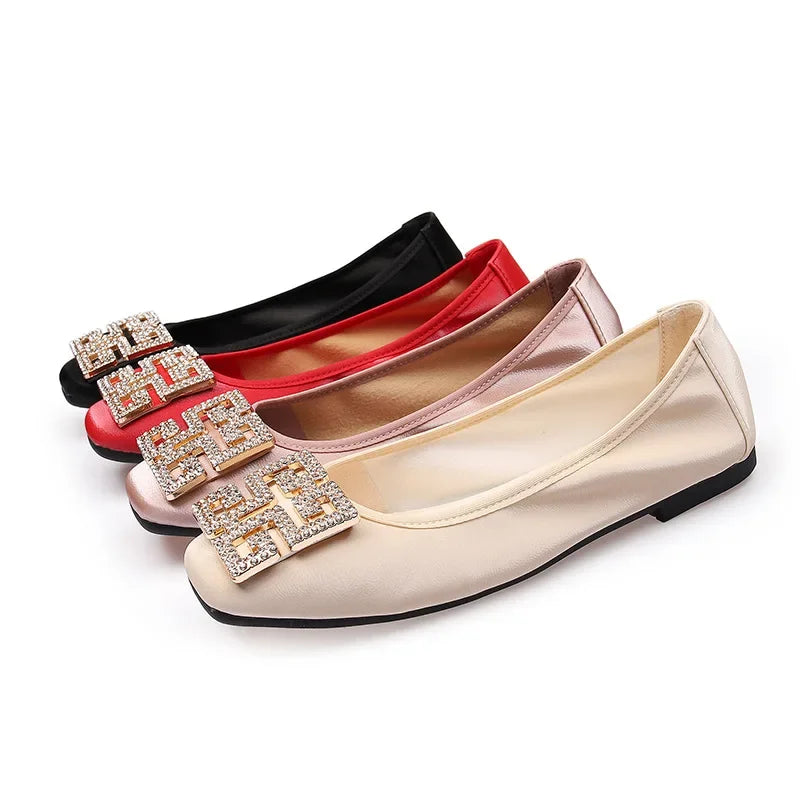 Comemore Leather Slip on Shoes for Women Ballet Flats Shallow Female Flat Shoe Red 2024 Spring Summer Fashion Women's Moccasins