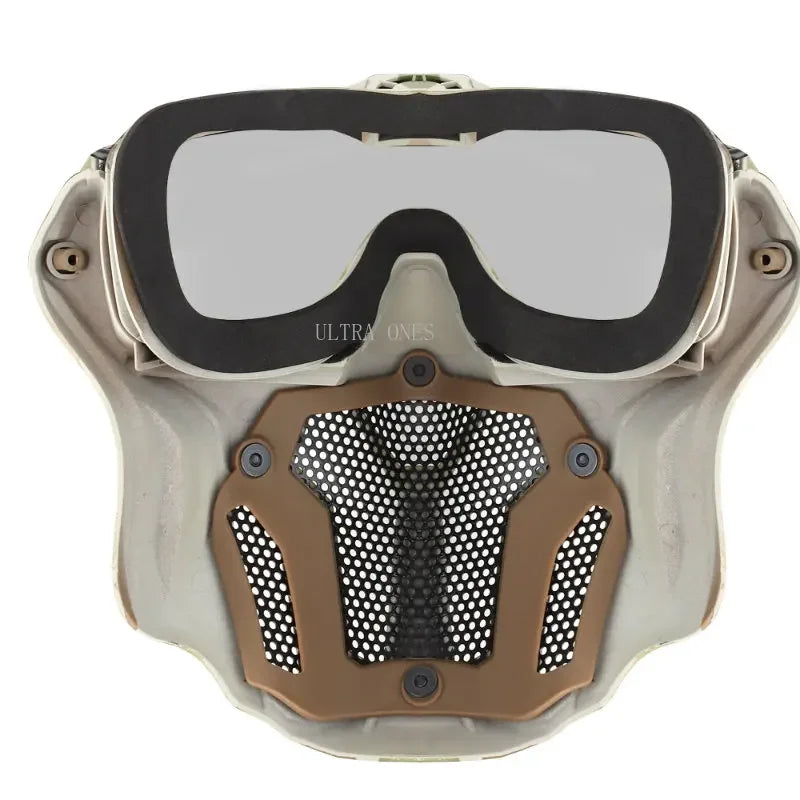 Tactical Full Face Mask Anti-fog Fan Shooting Safety Protective Equipment Hunting Airsoft Paintball Detachable Goggles Masks Set