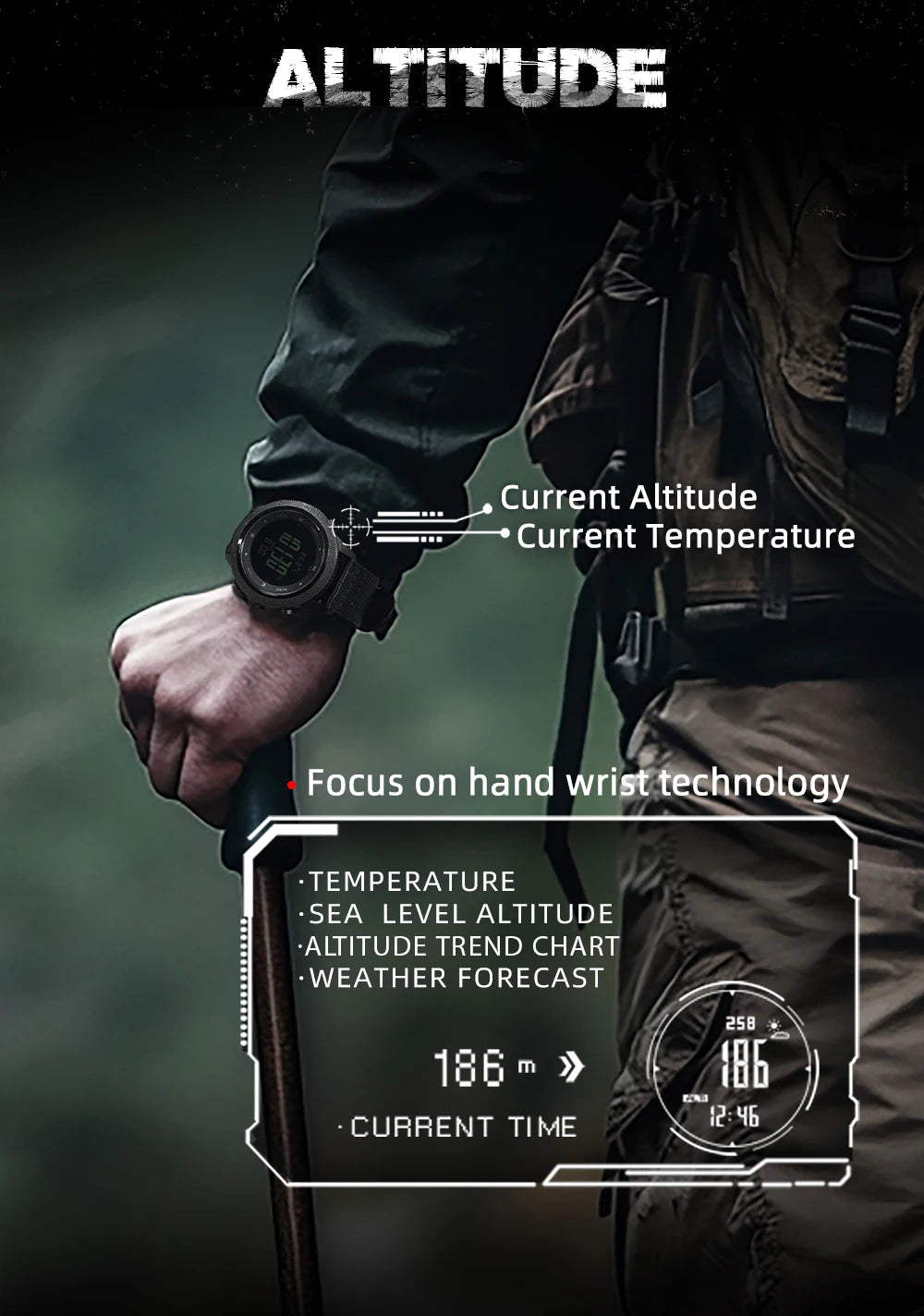 NORTH EDGE Smart Watch For Men Altimeter Barometer Thermometer Compass Military Digital Clock Outdoor Smartwatch Waterproof 50m