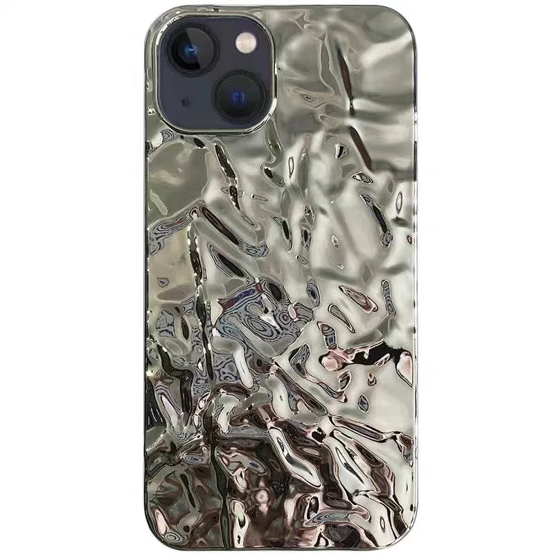 Plating Metal Color Silver Tin Foil Pleats Case For iPhone 14 13 12 11 15 16 17 Pro Max Air Mini XS XR Plus Silicone Phone Case