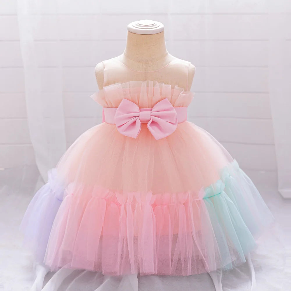 Vintage Baby Girl 1st Birthday Princess Dress Baby Embroidery Floral Bow Gown Flower Kids Wedding Dress Formal Baptism Gala Gown