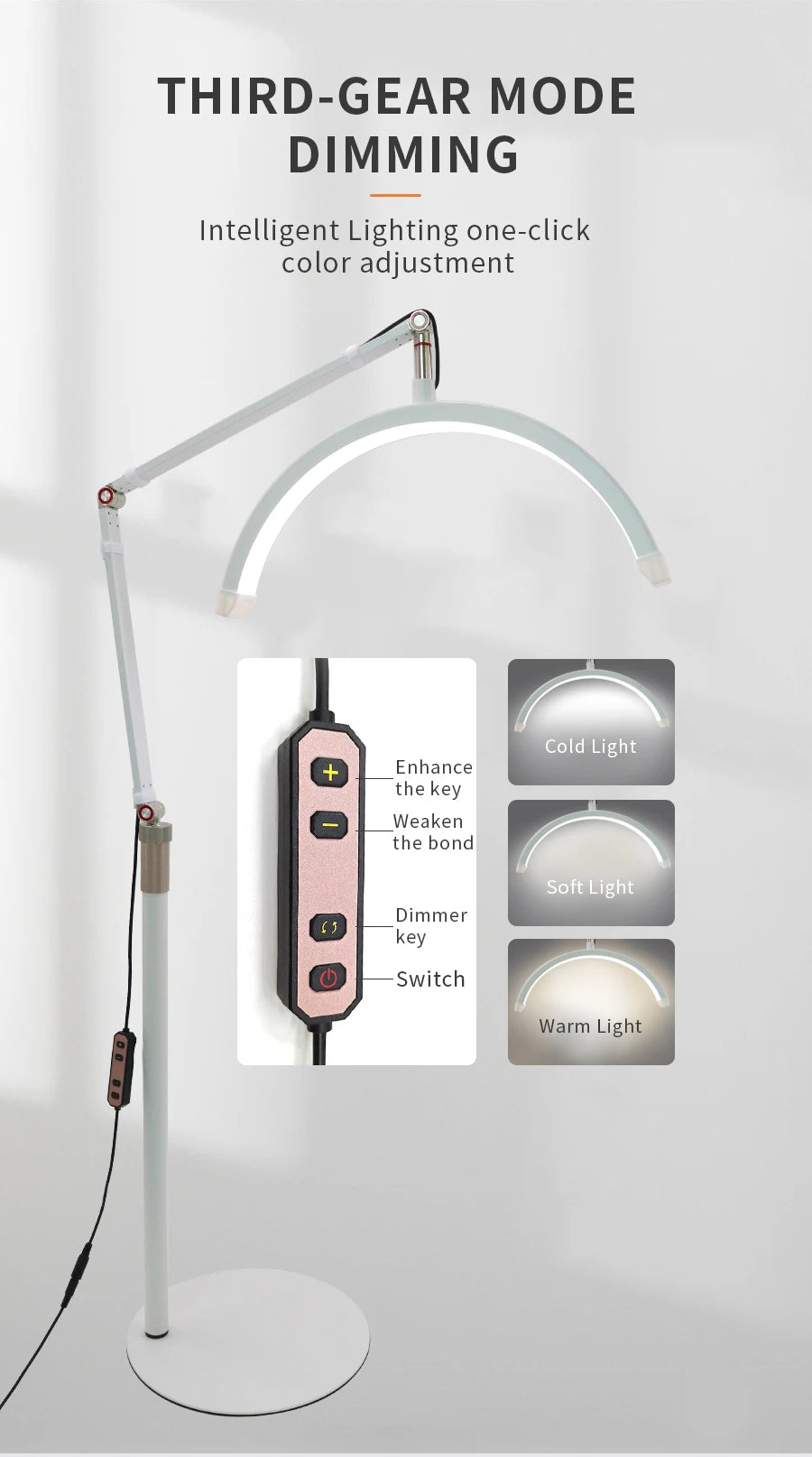 16 INCH LED Half Moon Lash Light Temperature 20W 3000K-6000K LED Ring Lamp for Beauty Facials Skincare Tattoo Eyebrows Filming