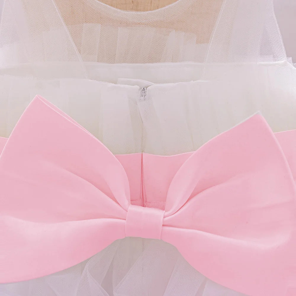 Vintage Baby Girl 1st Birthday Princess Dress Baby Embroidery Floral Bow Gown Flower Kids Wedding Dress Formal Baptism Gala Gown
