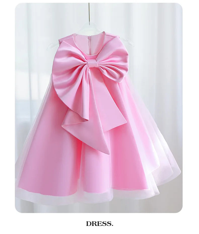 2 3 4 5 6 7 8 Years Summer Girls Dress Sleeveless Bow Elegant Little Princess Dress Piano Performance Costumes New Kids Clothes