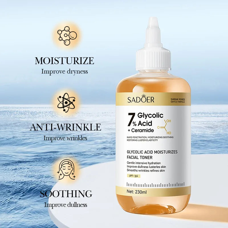 SADOER Glycolic Acid Toner Face Serum Facial Skincare Moisturizing Facial Toner Anti-aging Anti Wrinkles Face Essence Skin Care