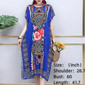 Retro Ethnic Style Women's Print Dress Batwing Sleeves O-Neck Straight Dress High Slit Loose Oversize Dresses Casual Matching