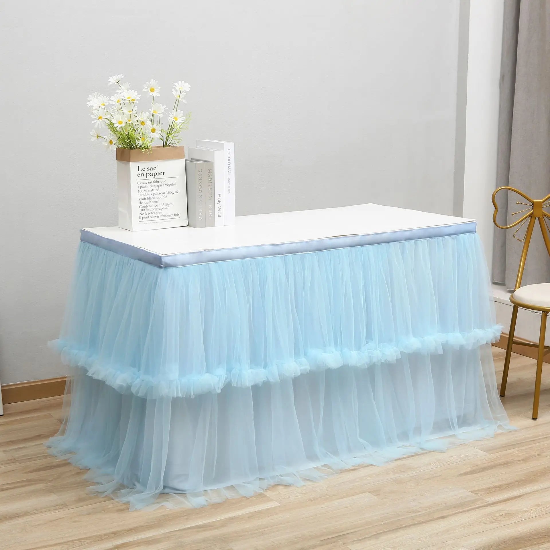 Wedding Tulle Table Skirt 6FT/9FT Purple Pink White Mesh Dining Table Decoration Table Cover For Wedding Reception Banquet