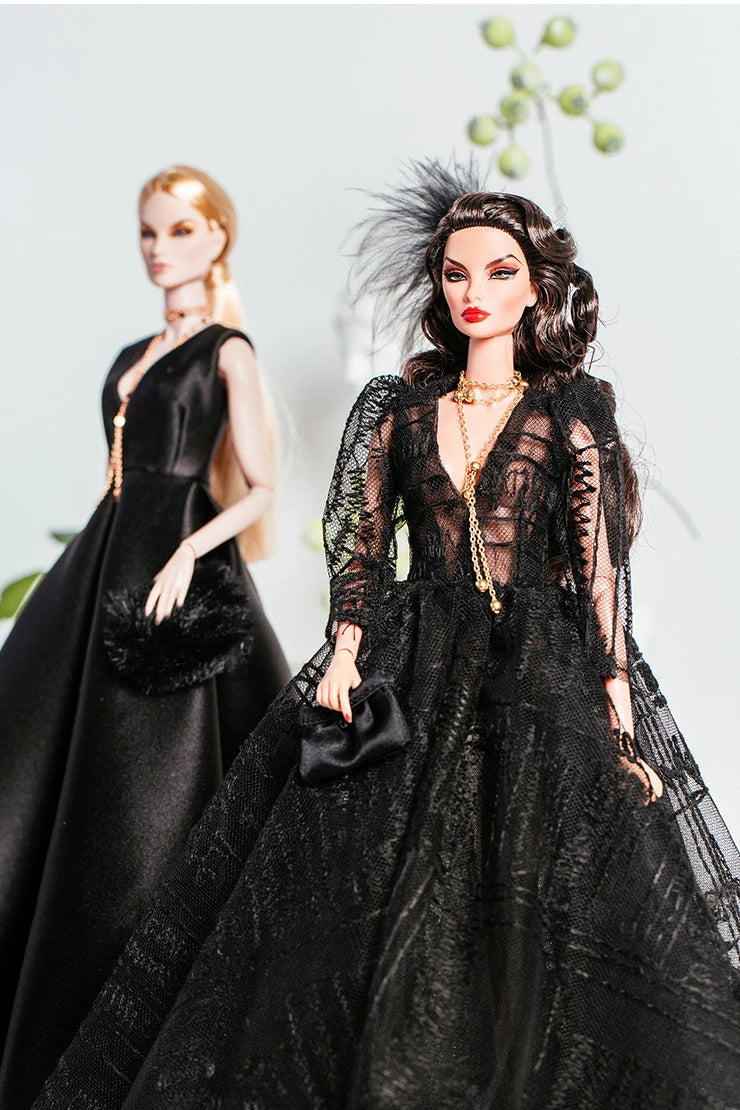 Gorgeous dress gown clothing / black clothes set + shoes / 1/6 Doll clothes suit outfit for 30cm Xinyi FR ST PP BB Doll