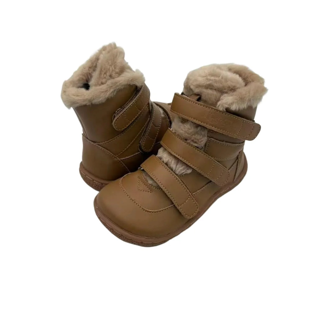 TipsieToes Top Brand Barefoot Genuine Leather Baby Toddler Girl Boy Kids Shoes For Fashion Winter Snow Boots 3 Straps Fur Inside