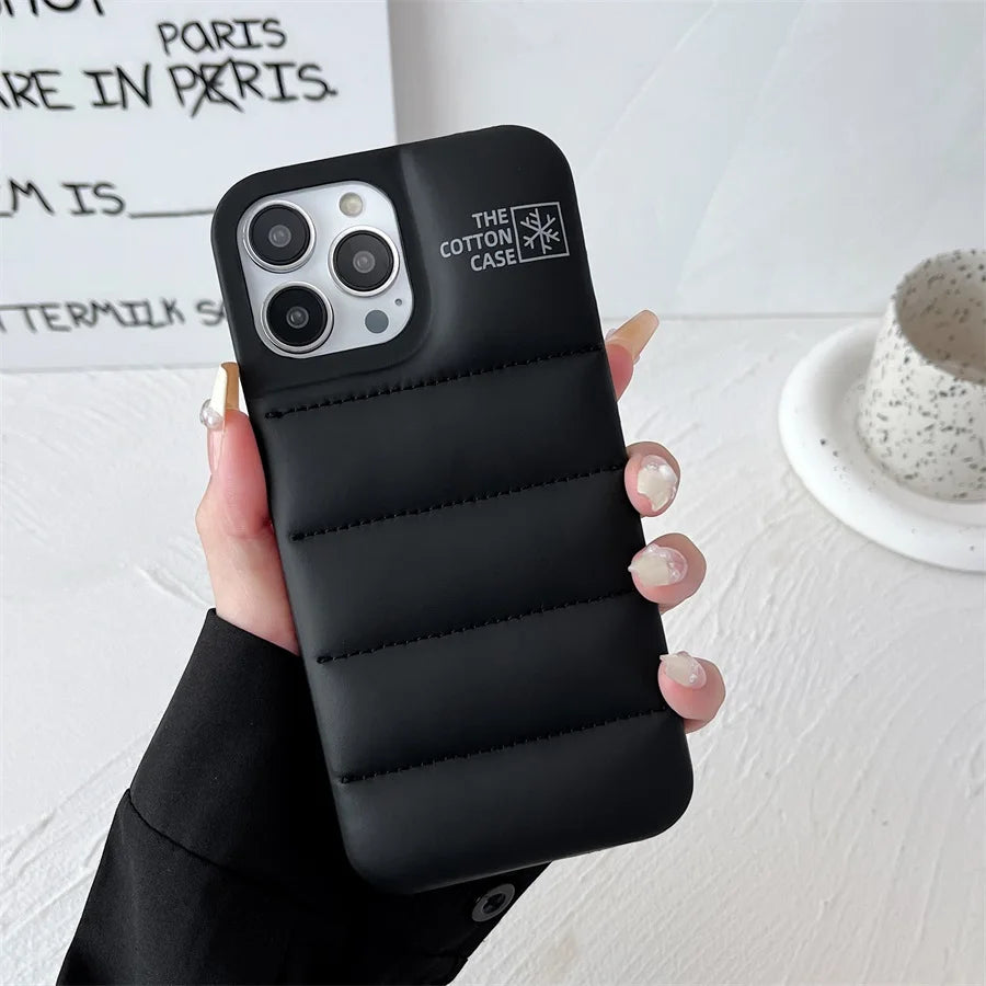 Fashion Brand Luxury Cotton Down Jacket Phone Case For iPhone 15 14 13 12 11 Pro Max Plus  Puffer Case Soft  Shockproof Cover