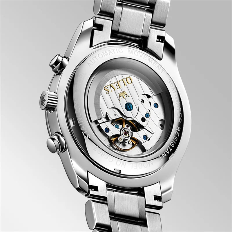 OLEVS Top Brand Luxury Automatic Mechanical Men Watches Moon Phase Steel Dress Fashion Business Waterproof Watch Reloj Hombre