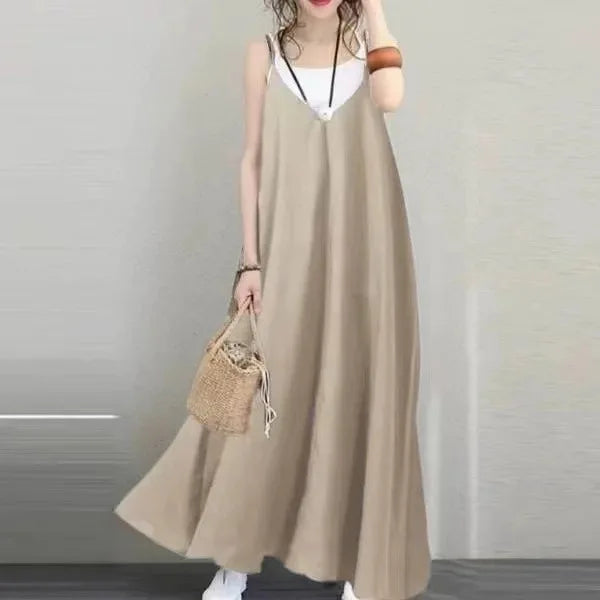 Women Loose Slip Dress Sexy V Neck Backless Sleeveless Solid Baggy Beachwear Holiday Party Dresses Oversized JYFS-4652