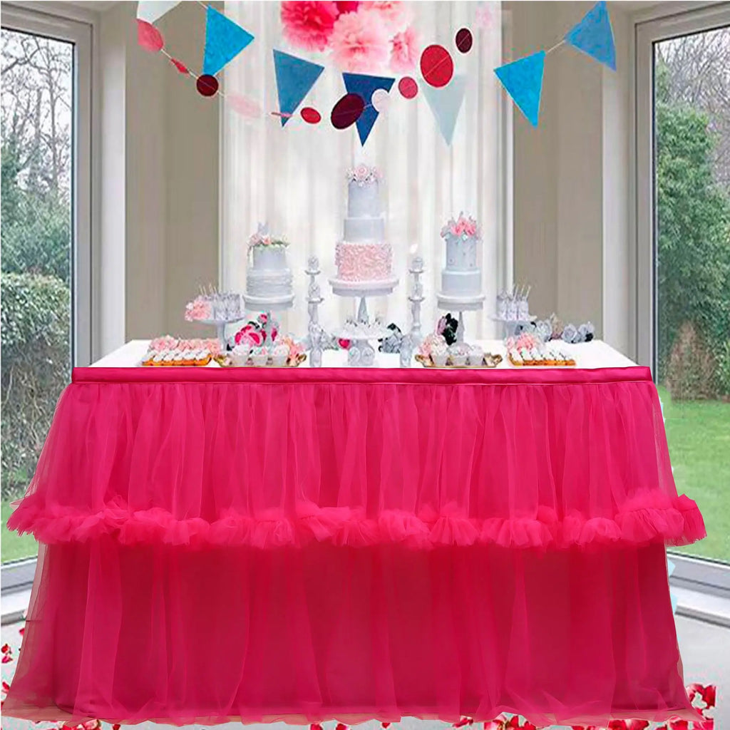 Wedding Tulle Table Skirt 6FT/9FT Purple Pink White Mesh Dining Table Decoration Table Cover For Wedding Reception Banquet