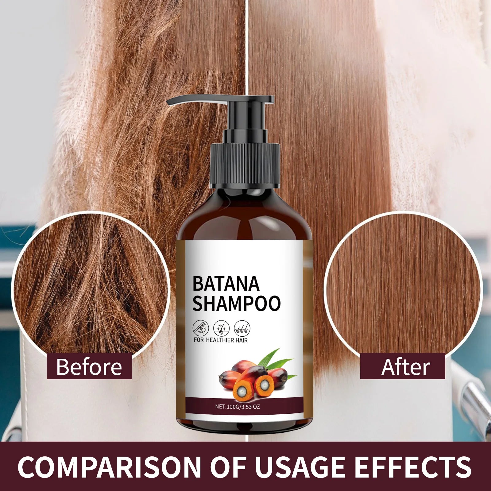100ML Batana Oil Shampoo Deep Moisturizing Smooth Thick Hair Growth for  Anti Frizz Anti Hair Loss Damaged Hair Keratin Care