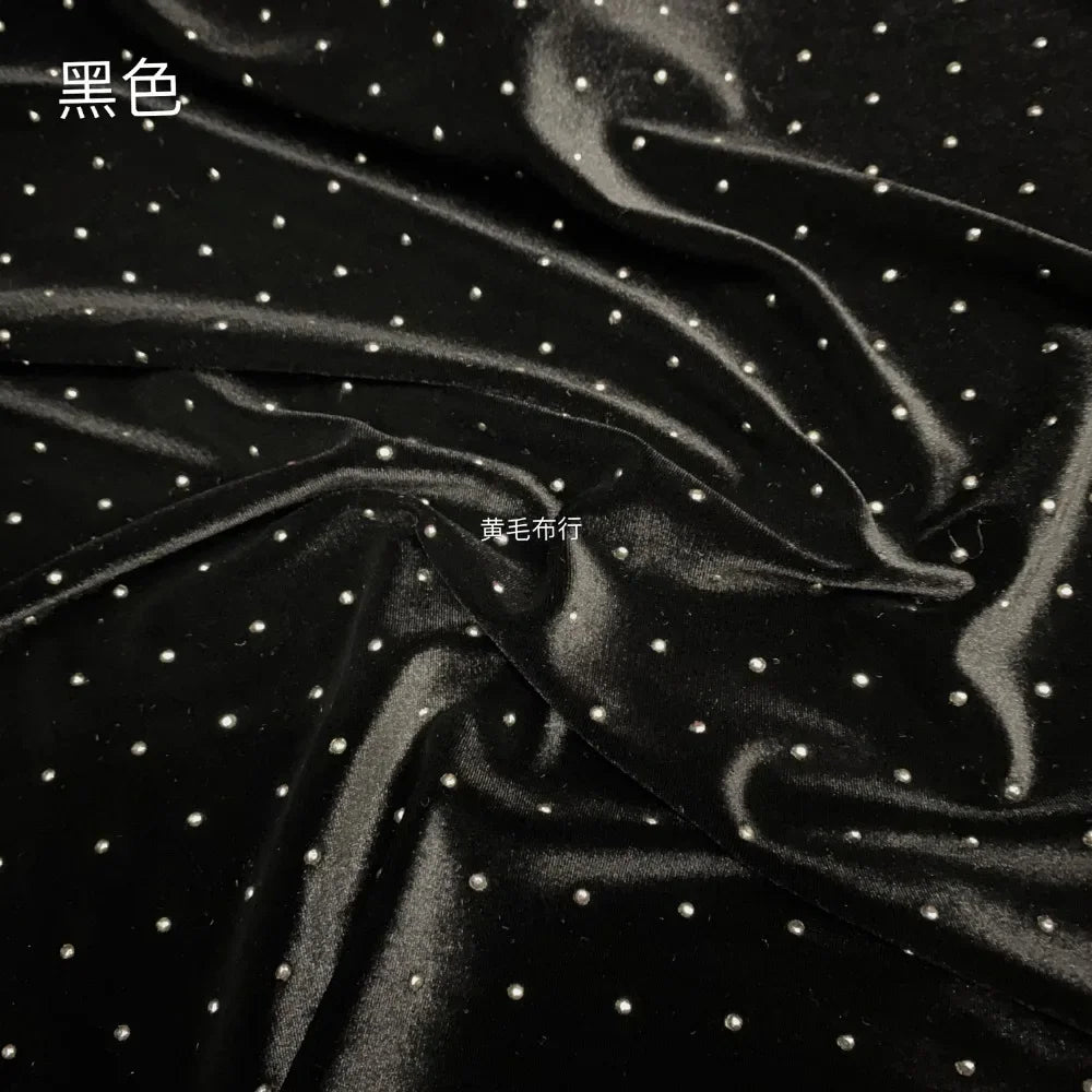 100 * 155cm High-Grade Elastic Gold Velvet Fabric Hot Drilling Light Diamond Cheongsam Dress Sports Suit Fabric by Meter