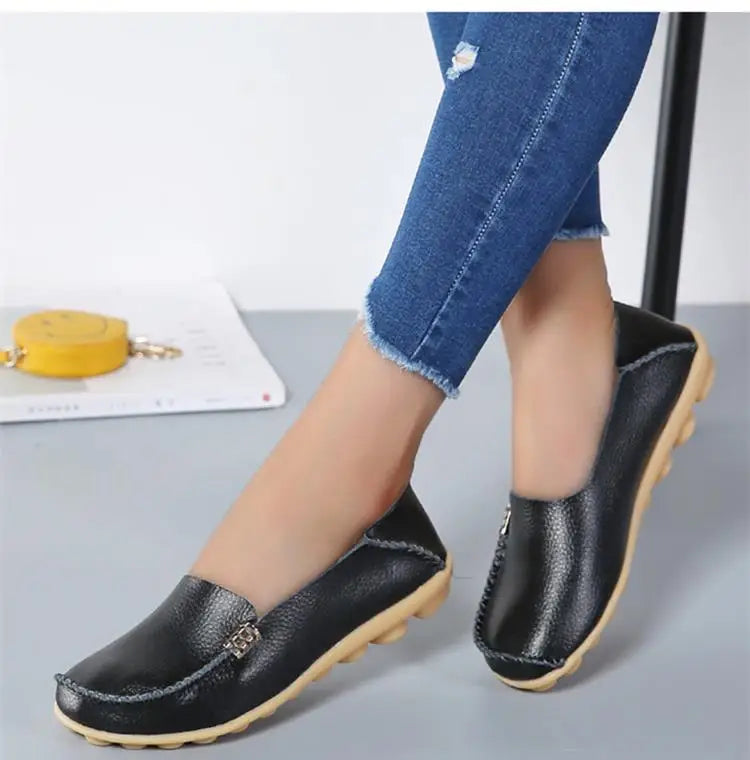 Women Flats Genuine Leather Casual Shoes Woman Moccasins Women's Loafers Nurse Shoe Slip On Shoes Women Plus Size Ballerinas
