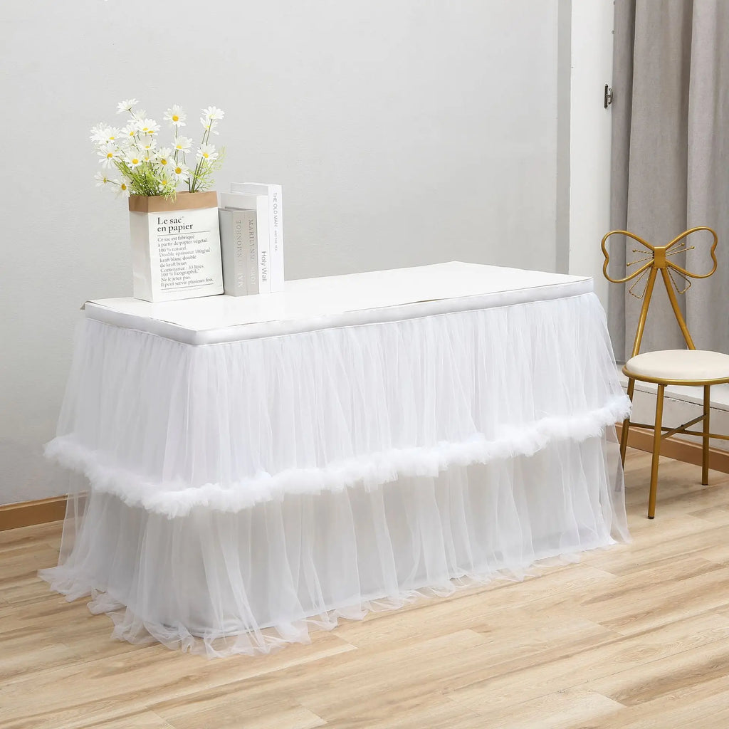 Wedding Tulle Table Skirt 6FT/9FT Purple Pink White Mesh Dining Table Decoration Table Cover For Wedding Reception Banquet