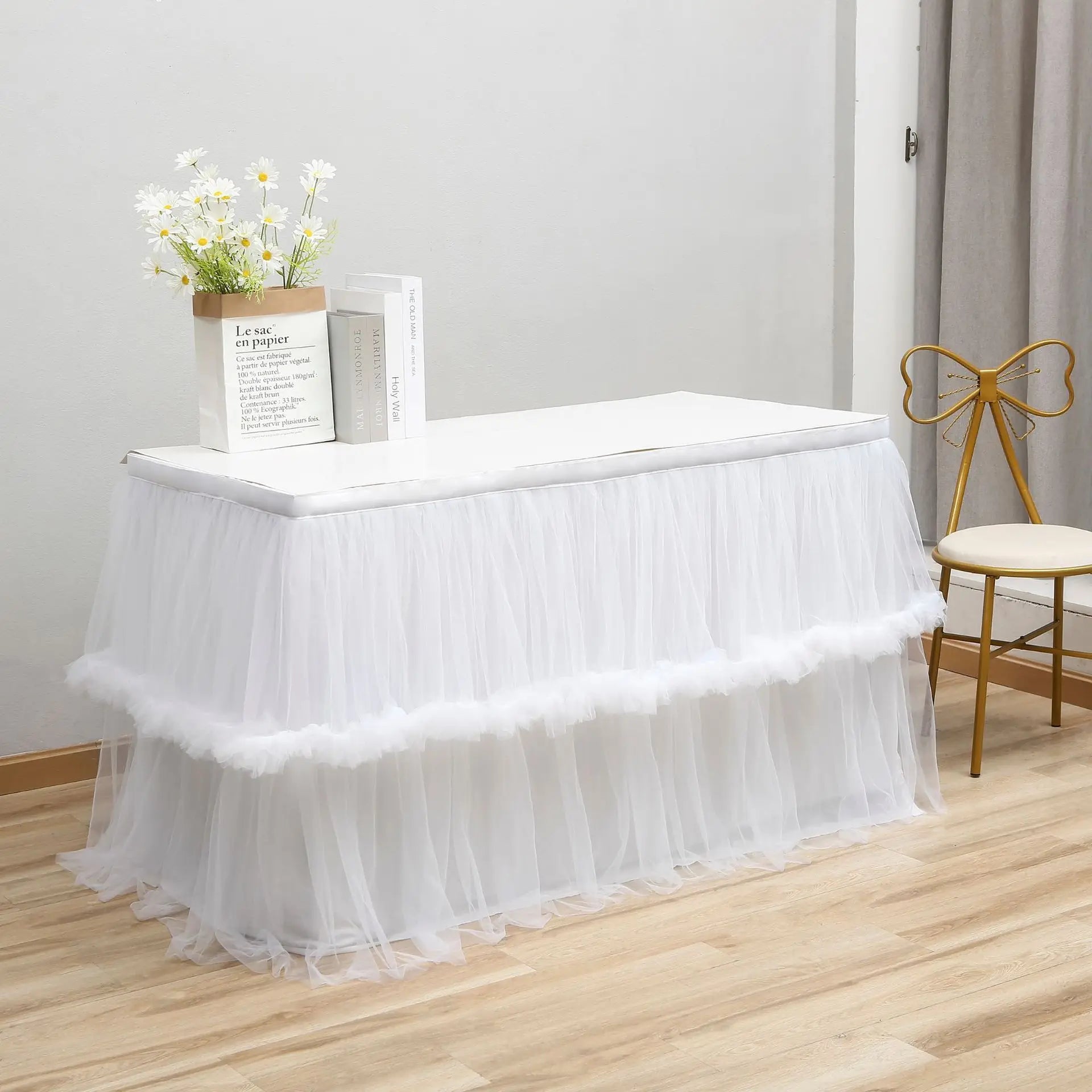 Wedding Tulle Table Skirt 6FT/9FT Purple Pink White Mesh Dining Table Decoration Table Cover For Wedding Reception Banquet