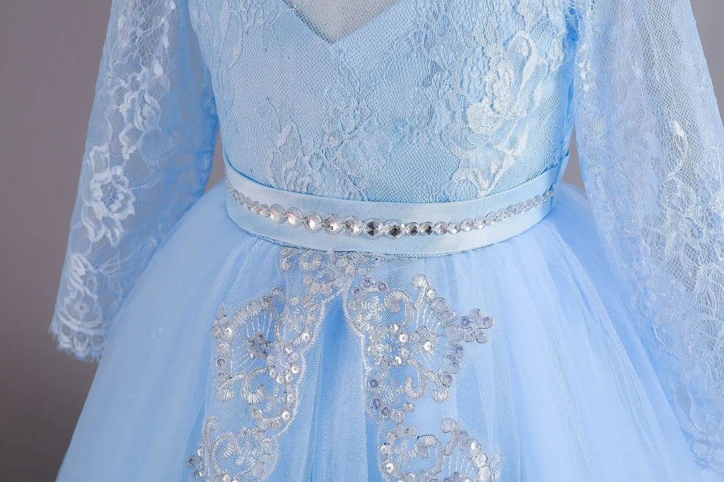 Girls' Long sleeved Princess Dress 4-12 Years Old Sequin Embroidered Bunny Dress Banquet Gorgeous High end Evening Dress