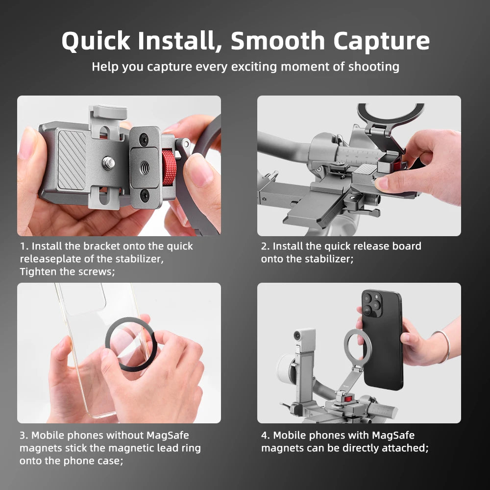 Flymile Adapter Clamp Cold Shoe Mount for DJI RS 4 Mini Magnetic Phone Holder With Cold Shoe Accessoise Compatible With Magsafe