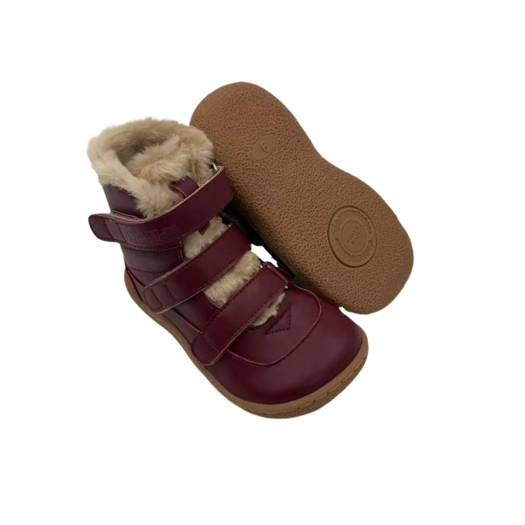 TipsieToes Top Brand Barefoot Genuine Leather Baby Toddler Girl Boy Kids Shoes For Fashion Winter Snow Boots 3 Straps Fur Inside