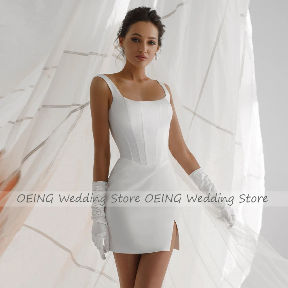 Mini Wedding dress for Bride Ivory Sheath/Column Tank Short  Gown Women 2023 Slit  Corset Sleeveless Robe de Mariée