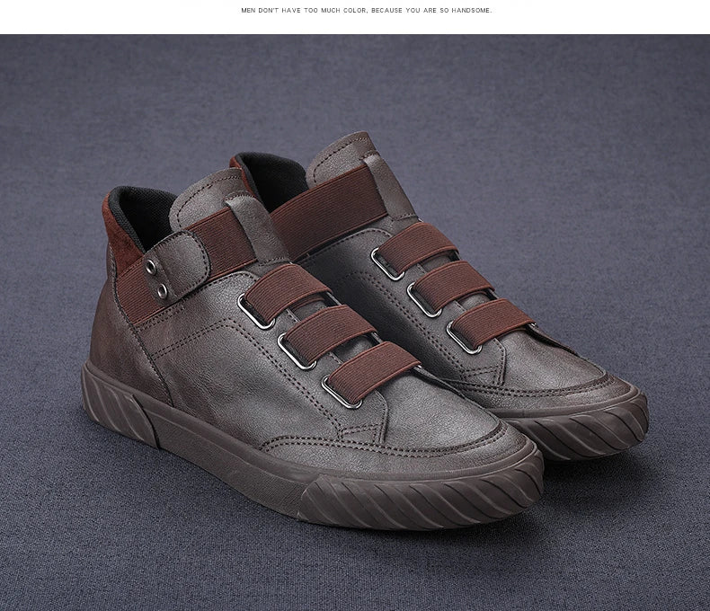 Retro High Top Men's Shoes Luxury Leather Casual Shoes Men British style Ankle Boots Comfortable Soft Men Sneakers New Moccasins