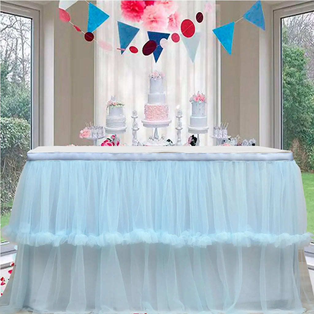 Wedding Tulle Table Skirt 6FT/9FT Purple Pink White Mesh Dining Table Decoration Table Cover For Wedding Reception Banquet