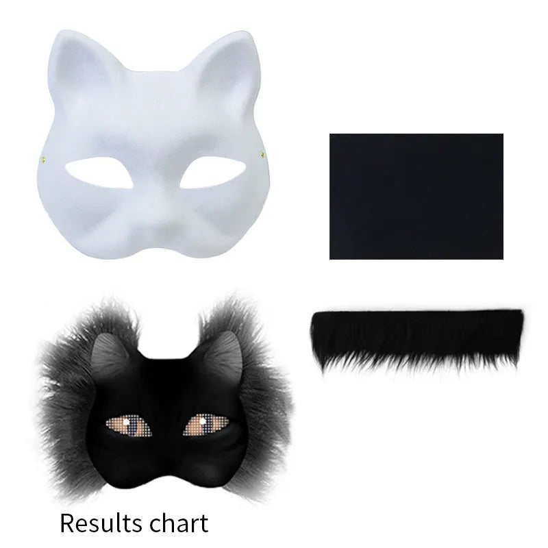 Therian Mask Set Blank Mask Half Face Hand Drawn Animal Cat Fox Mask DIY Handmade Graffiti Half Face Mask Party Christmas Gifts