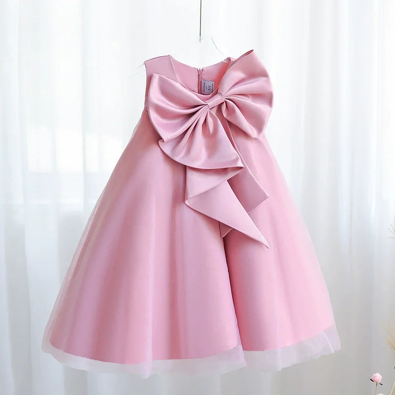 2 3 4 5 6 7 8 Years Summer Girls Dress Sleeveless Bow Elegant Little Princess Dress Piano Performance Costumes New Kids Clothes