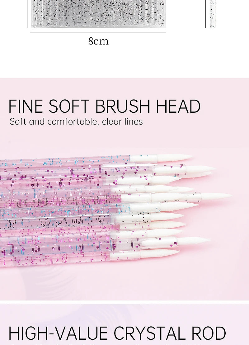 50pc Disposable Eyeliner Makeup Brush Crystal Handle Soft Fiber Lip Line Outline Brush Eyeshadow Blending Applicator Beauty Tool