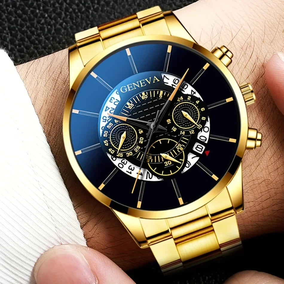 3pcs/1pcs men's fashionable quartz watch set, stainless steel strap, circular dial, date function, electronic drive,
