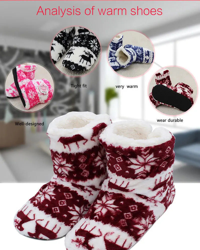 Home Slippers Boots Womens Winter Warm Indoor Christmas Elk Fur Contton Plush Anti Skid Non Slip Soft Deer Female Floor Shoes