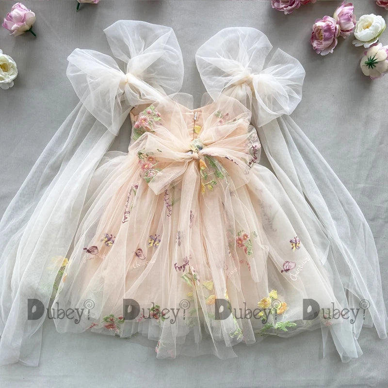 2026 Baby Embroidery Dress Girl Summer Dress Floral Bows Sleeveless Ballarina Dance Performance Dress Girls Tutus Clothes