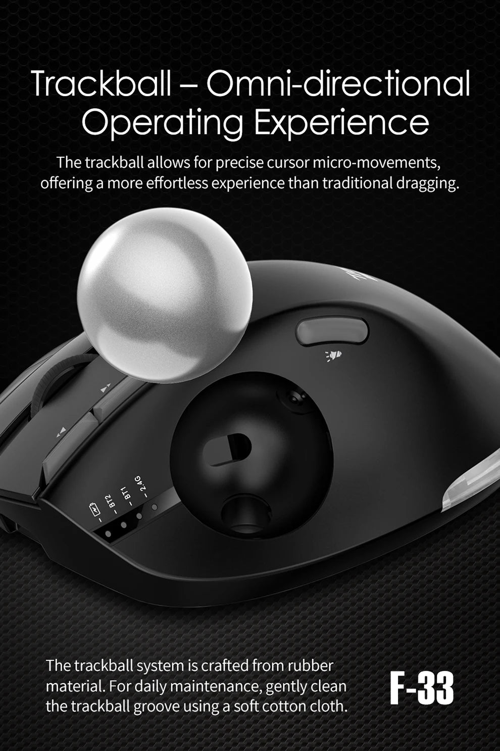 Wireless Bluetooth Trackball Mouse 2.4G RGB Ergonomic Rechargeable Rollerball Mice 3 Device Connection Thumb Control for PC iPad