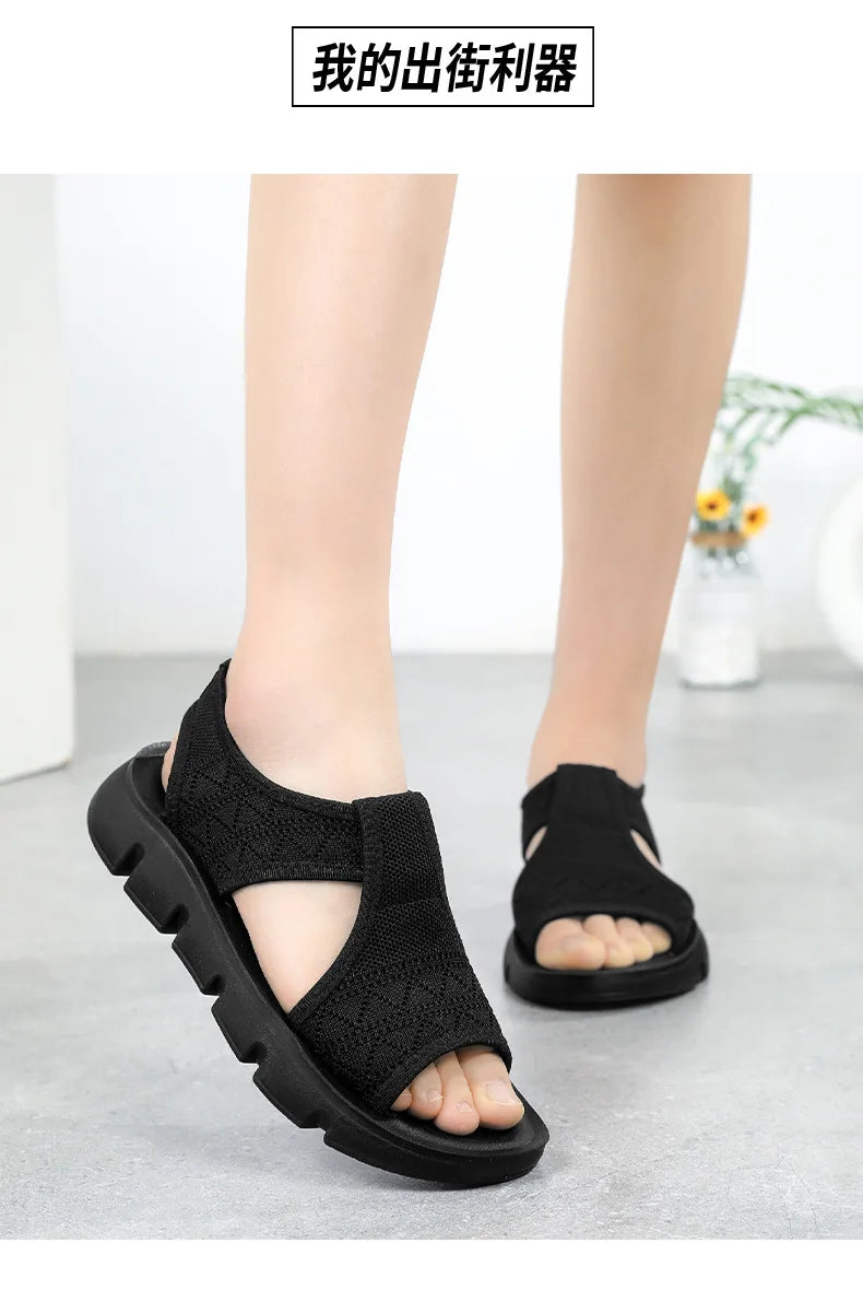 Summer 2026 Women's Breathable Sandals Thick Soled Casual Women's Shoes Half Slippers Mesh Flat Sandals Clearance Treatment