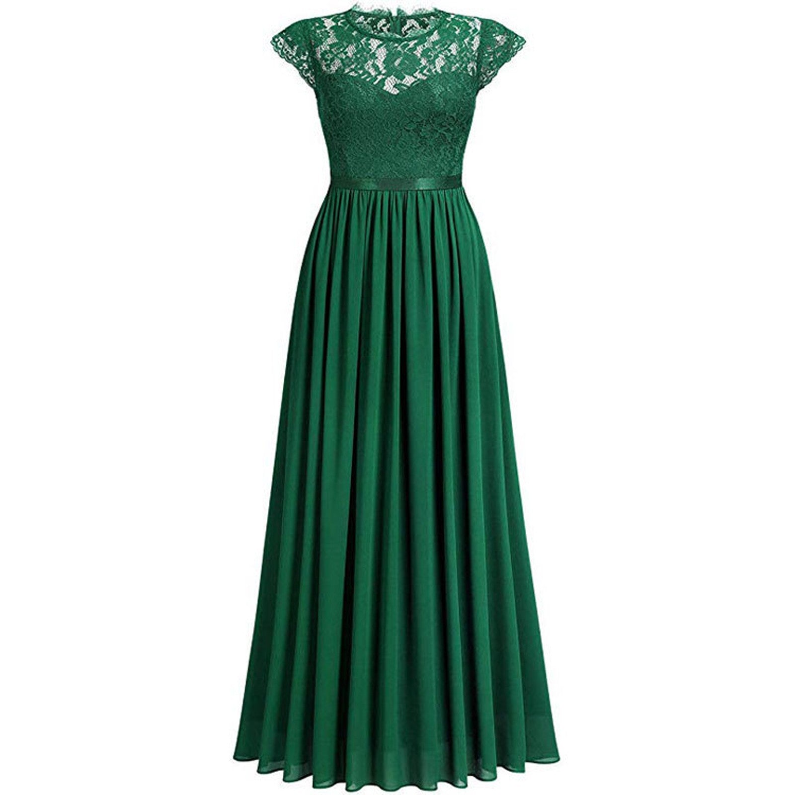 Elegant Lace Evening Party Dress Women V-neck Short Sleeve Chiffon Dress Ladies Big Swing Wedding Long Dress Vestidos de Festa