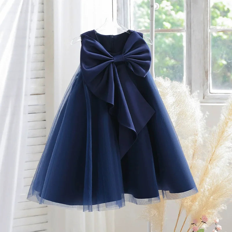 2 3 4 5 6 7 8 Years Summer Girls Dress Sleeveless Bow Elegant Little Princess Dress Piano Performance Costumes New Kids Clothes